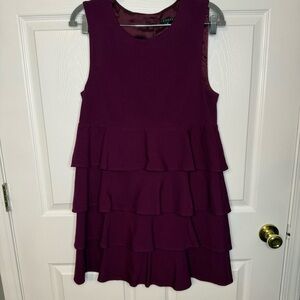 Theory Women's Midi Tiered Sleeveless Dress Eggplant Purple Size Medium GUC
